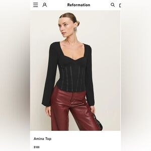 Reformation Amina Top Black long sleeve sweetheart corset NWT -12- waitlisted